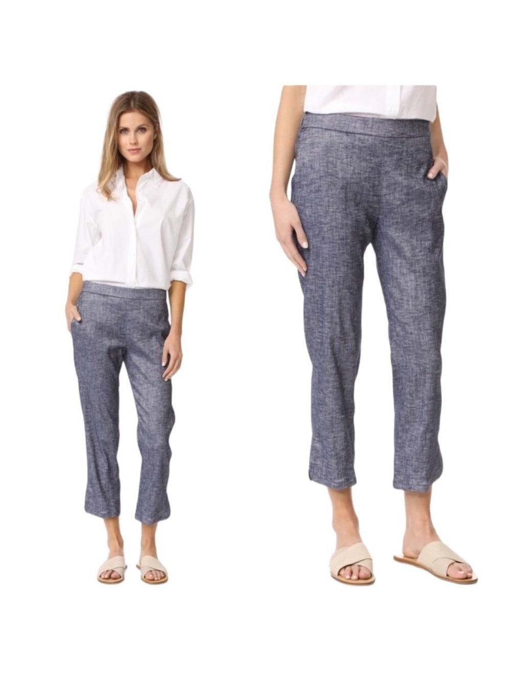 Theory Cropped Straight-Leg Pants in Heathered Navy